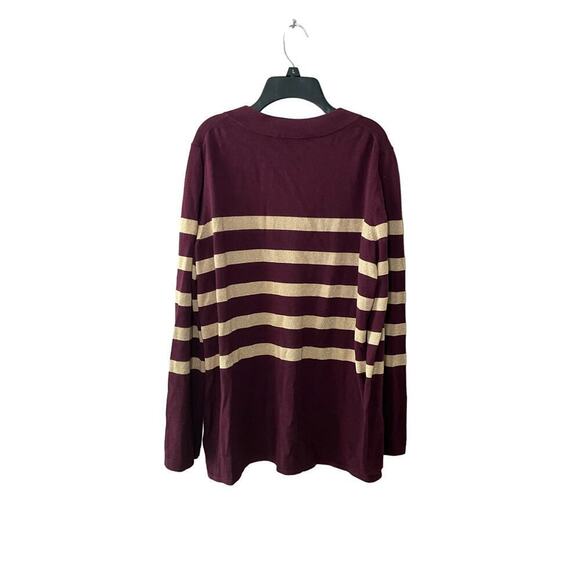 Micheal Kors Lace-Up Sweater Stripe Knit Pullover Metallic Burgundy Gold Size XL - Picture 2 of 6